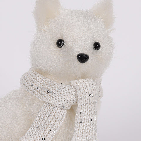 7X5X10.75 Inch White Fox W/Scraf Décor