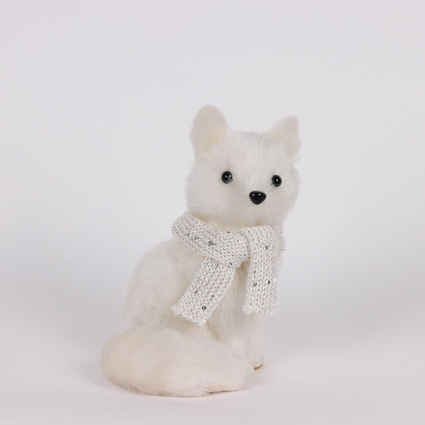 7X5X10.75 Inch White Fox W/Scraf Décor
