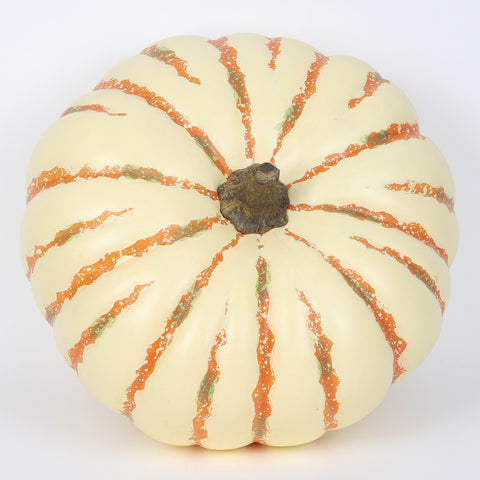 13" Single Flat Pumpkin With White And Orange Stripes