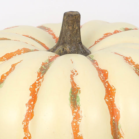 13" Single Flat Pumpkin With White And Orange Stripes
