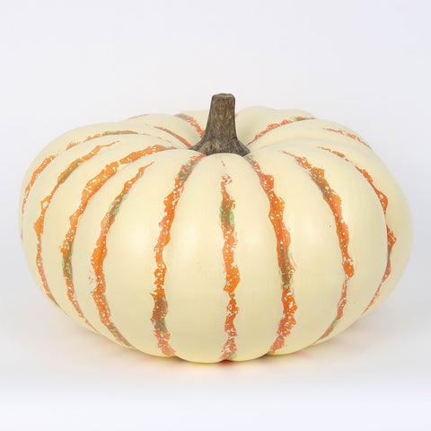 13" Single Flat Pumpkin With White And Orange Stripes