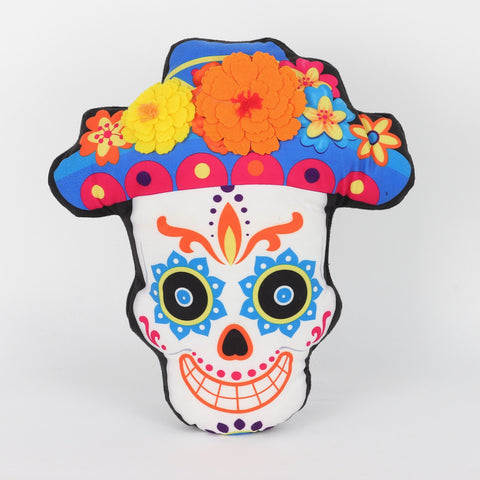 Day of the Dead Male Sugar Skull Pillow with Floral Hat