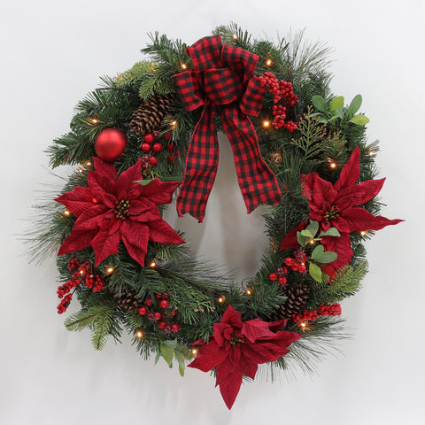 Wreath Poinsettia Bo W 30"