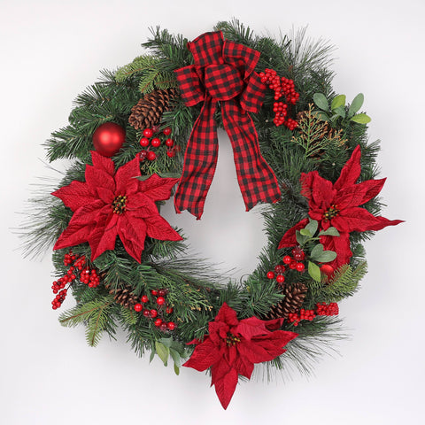 Wreath Poinsettia Bo W 30"