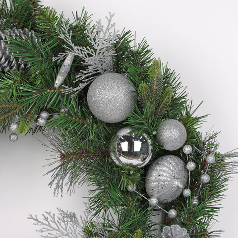 Wreath W/Ball Silver 30"