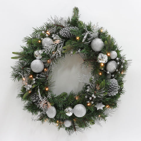 Wreath W/Ball Silver 30"
