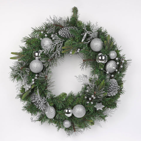 Wreath W/Ball Silver 30"