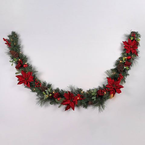 Garland Lighted Poinsettia 9'