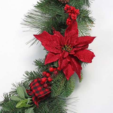 Garland Lighted Poinsettia 9'