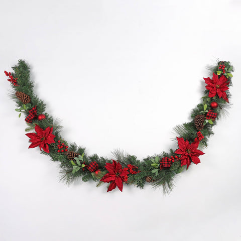 Garland Lighted Poinsettia 9'