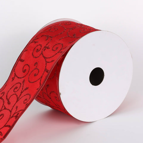 2.5"X10 Yds Red Swirl Ribbon