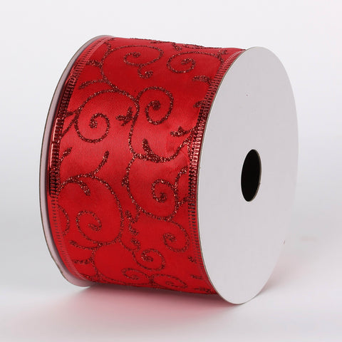 2.5"X10 Yds Red Swirl Ribbon