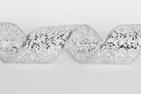 2.5"X10 Yds Silver/White Sequin Ribbon