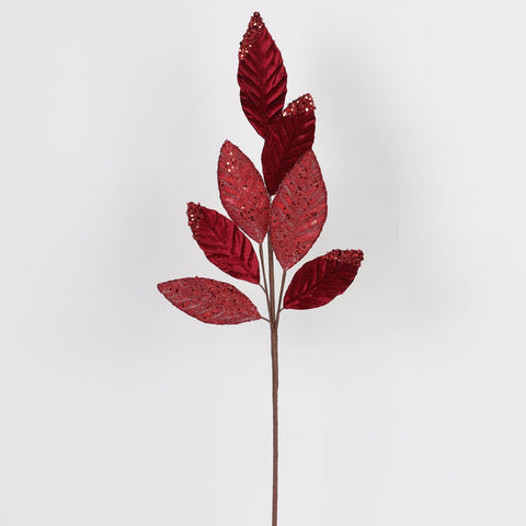 Burgundy Red Magnolia Christmas Glitter Pick Artificial Flower - Holiday Décor