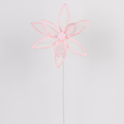 Pink Poinsettia with Organza Petals Christmas Fairy Floss Stem - Festive Decoration
