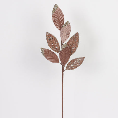 Pastel Pink Brown Magnolia Christmas Glitter Pick - Holiday Décor