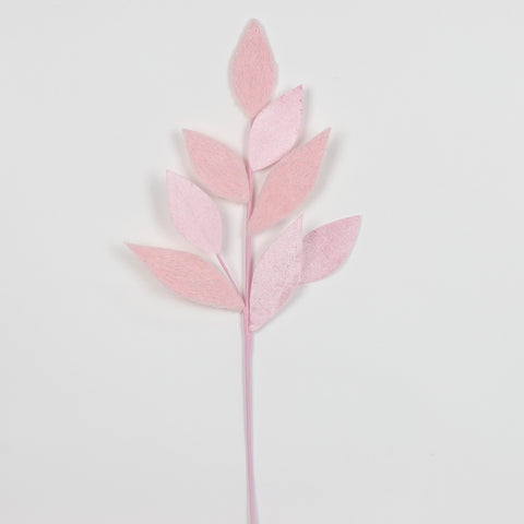 Pink Christmas Fairy Floss Leaf Stem with Glitter Spray - Festive Decoration