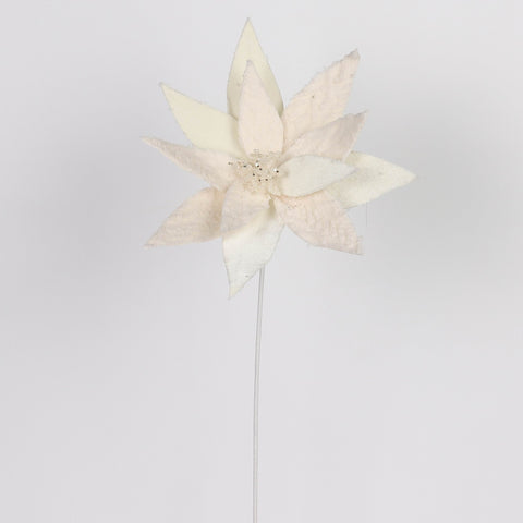 Ivory and Pearl Poinsettia Christmas Pick Spray - Festive Decoration