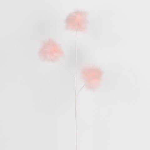 Flamingo Feather Puff Ball Christmas Pick - Pastel Pink Pom Pom