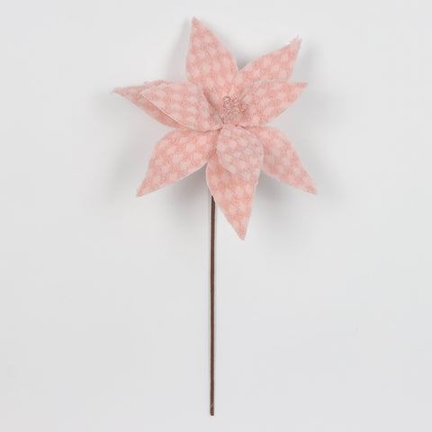 Blush Pink Check Poinsettia Stem Pick Spray – Christmas Wreath and Garland Décor