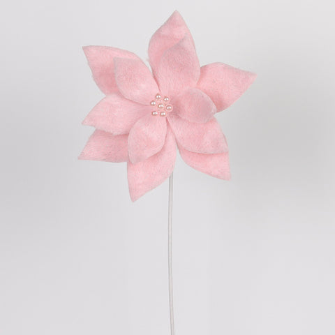 Dusty Pink Felt Poinsettia Christmas Pick - Holiday Décor