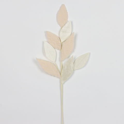 Ivory Christmas Fairy Floss Leaf Stem with Glitter Spray – Christmas Floral Décor