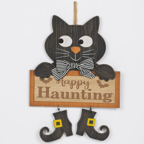 Halloween Happy Haunting Cat Wall Hanger Décor