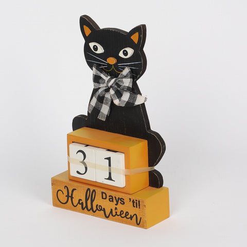 5.625*1.875*9.25‘’ Cat Halloween Countdown Table Deocr W/Mdf Base Décor