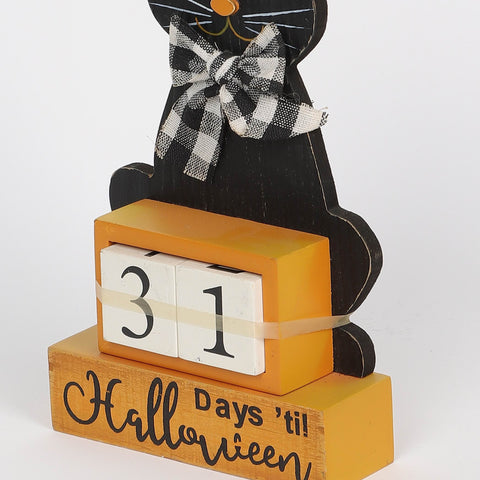 5.625*1.875*9.25‘’ Cat Halloween Countdown Table Deocr W/Mdf Base Décor