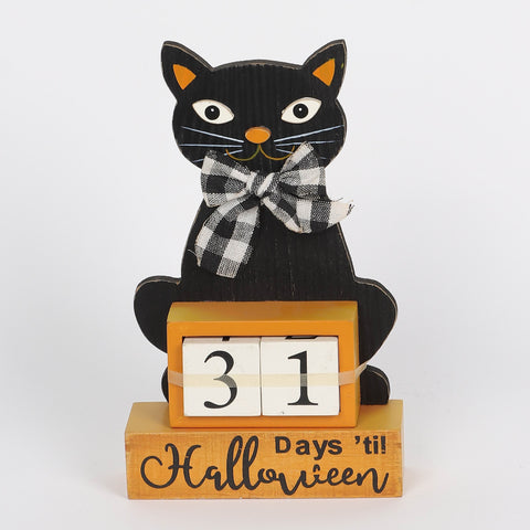 5.625*1.875*9.25‘’ Cat Halloween Countdown Table Deocr W/Mdf Base Décor