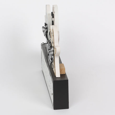 9.875*1.25*9.5‘’ Happy Halloween Table Décor W/Ghost Wearing Plaid Bows