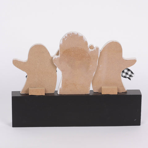 9.875*1.25*9.5‘’ Happy Halloween Table Décor W/Ghost Wearing Plaid Bows