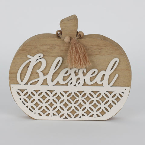 Harvest Blessed Light Wood MDF Pumpkin Décor