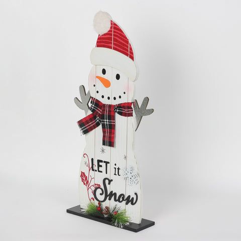 Christmas 9.25*2.75*17.25'' Mdf Snowman Décor W/Red Hat | Christmas Decor | Festive Holiday Decoration