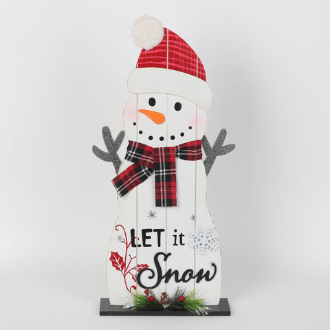 Christmas 9.25*2.75*17.25'' Mdf Snowman Décor W/Red Hat | Christmas Decor | Festive Holiday Decoration