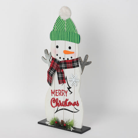 Christmas 9.25*2.75*19.25'' Mdf Snowman Décor W/Green Hat | Christmas Decor | Festive Holiday Decoration
