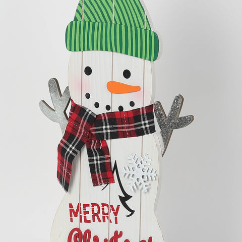 Christmas 9.25*2.75*19.25'' Mdf Snowman Décor W/Green Hat | Christmas Decor | Festive Holiday Decoration