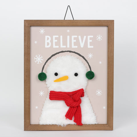 Christmas 10.5*0.5*13.0'' Mdf Believe Sign W/Snowman Wall Hanger | Christmas Decor | Festive Holiday Decoration