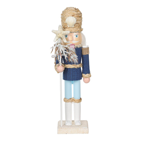 Wood Nutcracker with Starfish - Coastal Christmas Decor