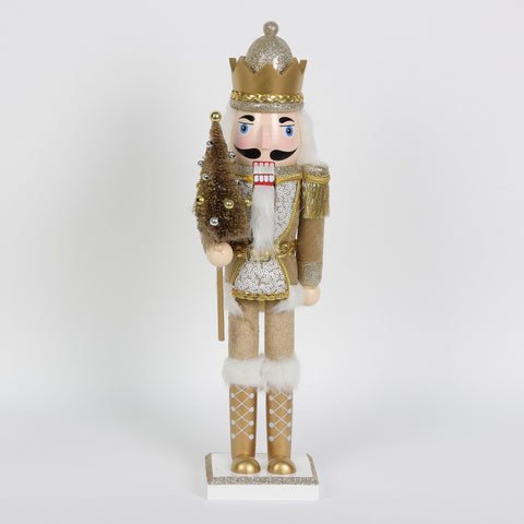 15" Champagne Nutcracker With Tree:Gold:Medium (9" - 11")