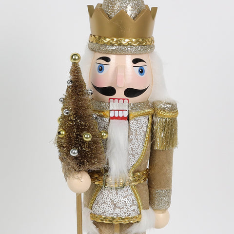 15" Champagne Nutcracker With Tree:Gold:Medium (9" - 11")