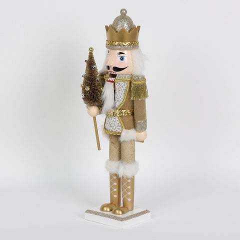 15" Champagne Nutcracker With Tree:Gold:Medium (9" - 11")