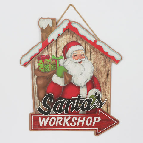 Christmas 13.5*0.25*15.5''  Mdf Santa'S Workshop Sign Wall Hanger | Christmas Decor | Festive Holiday Decoration