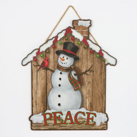 Christmas 13.25*0.25*15.75'' Mdf Peace Sign W/Snowman Wall Hanger | Christmas Decor | Festive Holiday Decoration