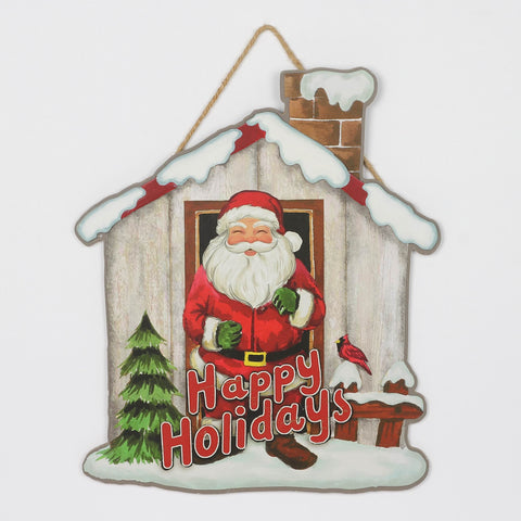 Christmas 13.25*0.25*15.625''Santa In Front House Happy Holidays Wall Hanger | Christmas Decor | Festive Holiday Decoration