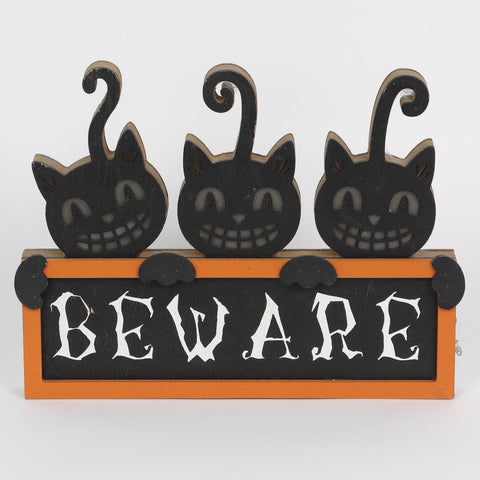 Halloween Beware Cats MDF Table Décor with Light
