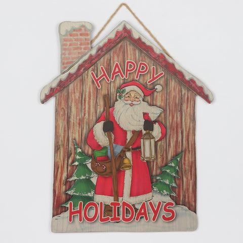 Christmas 14.5*0.375*18.0'' Mdf Happy Holidays Sign Wall Hanger W/Santa | Christmas Decor | Festive Holiday Decoration