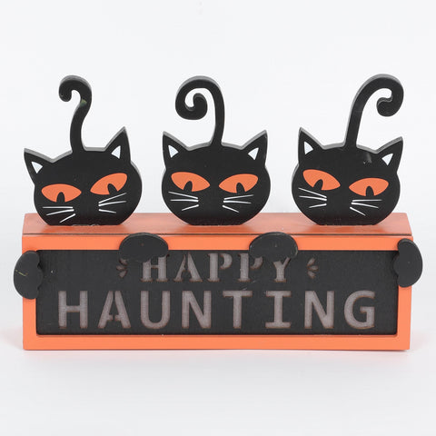 Halloween Happy Haunting Cats MDF Table Décor with Light