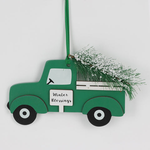 Christmas Green Truck with Tree Ornament