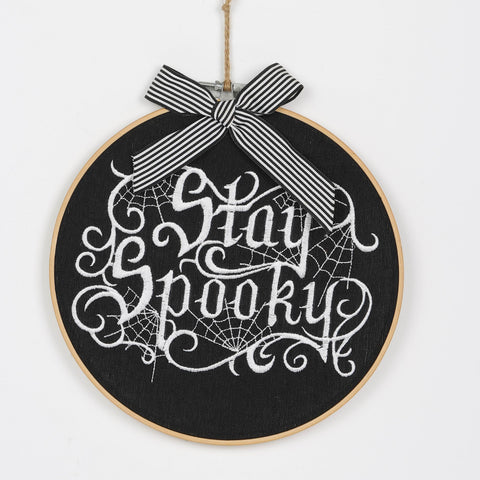 Halloween "Stay Spooky" Round Wall Hanger with Plaid Bow